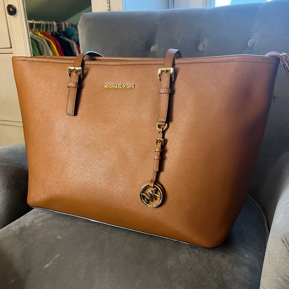 Michael Kors Brown Leather Tote with Gold Accents